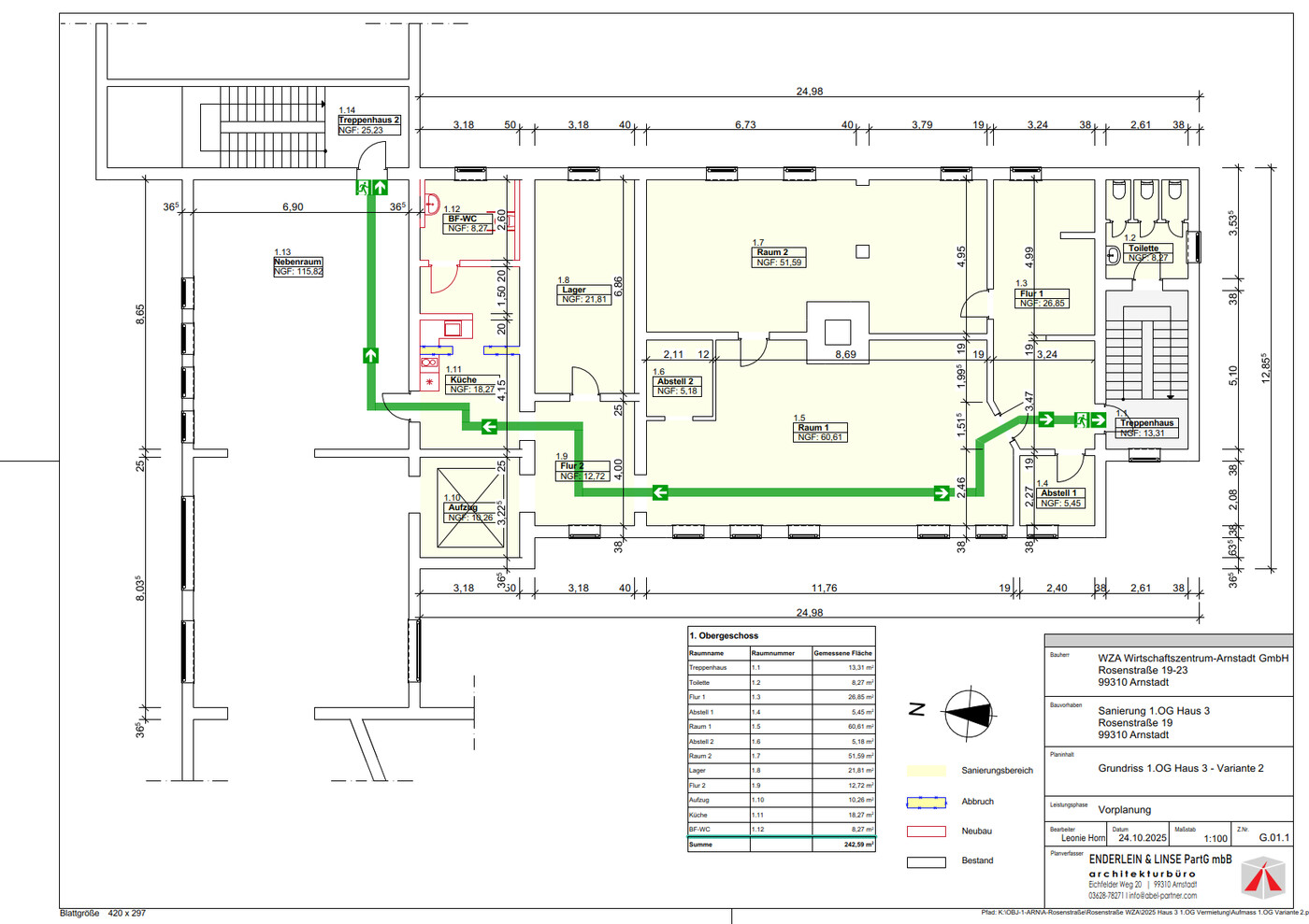 Grundriss 1. OG Variante 2, Quelle: Enderlein & Linse Part GmbH Architekturbüro